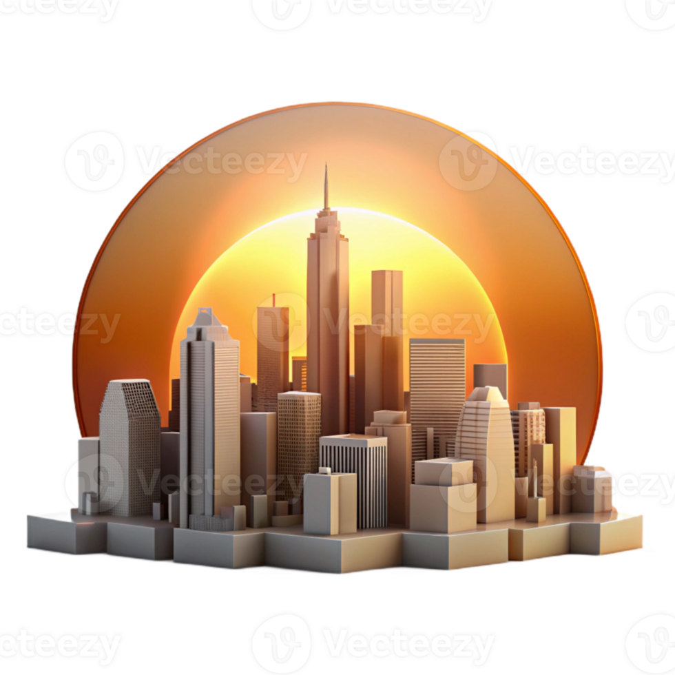 stunning minimalist Sunset Over City Skyline Golden Hour Glow Isolated original png