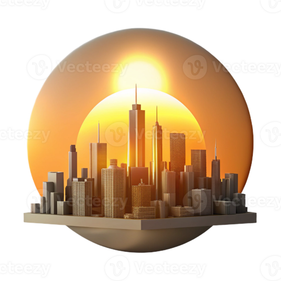 elegant minimalist Sunset Over City Skyline Golden Hour Glow Isolated genuine png