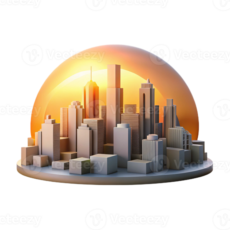 impressive minimalist Sunset Over City Skyline Golden Hour Glow Isolated authentic png