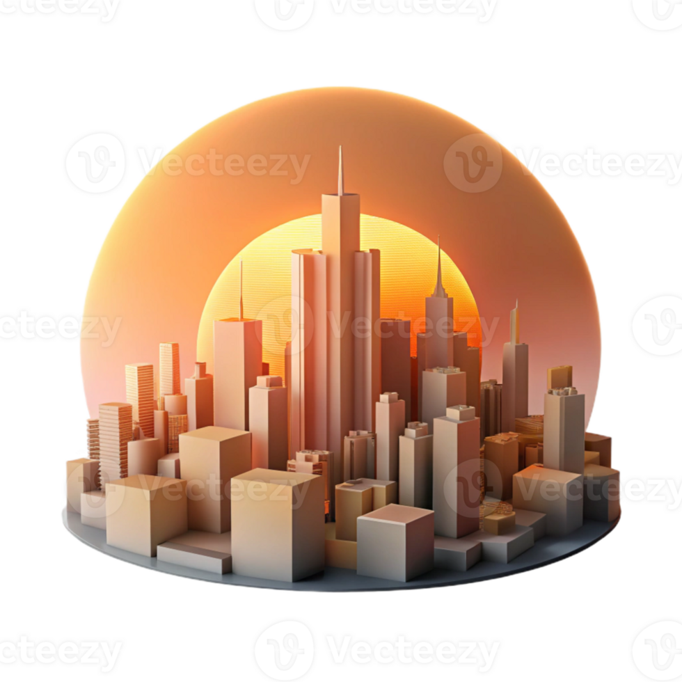 dramatic artistic Sunset Over City Skyline Golden Hour Glow Isolated authentic png