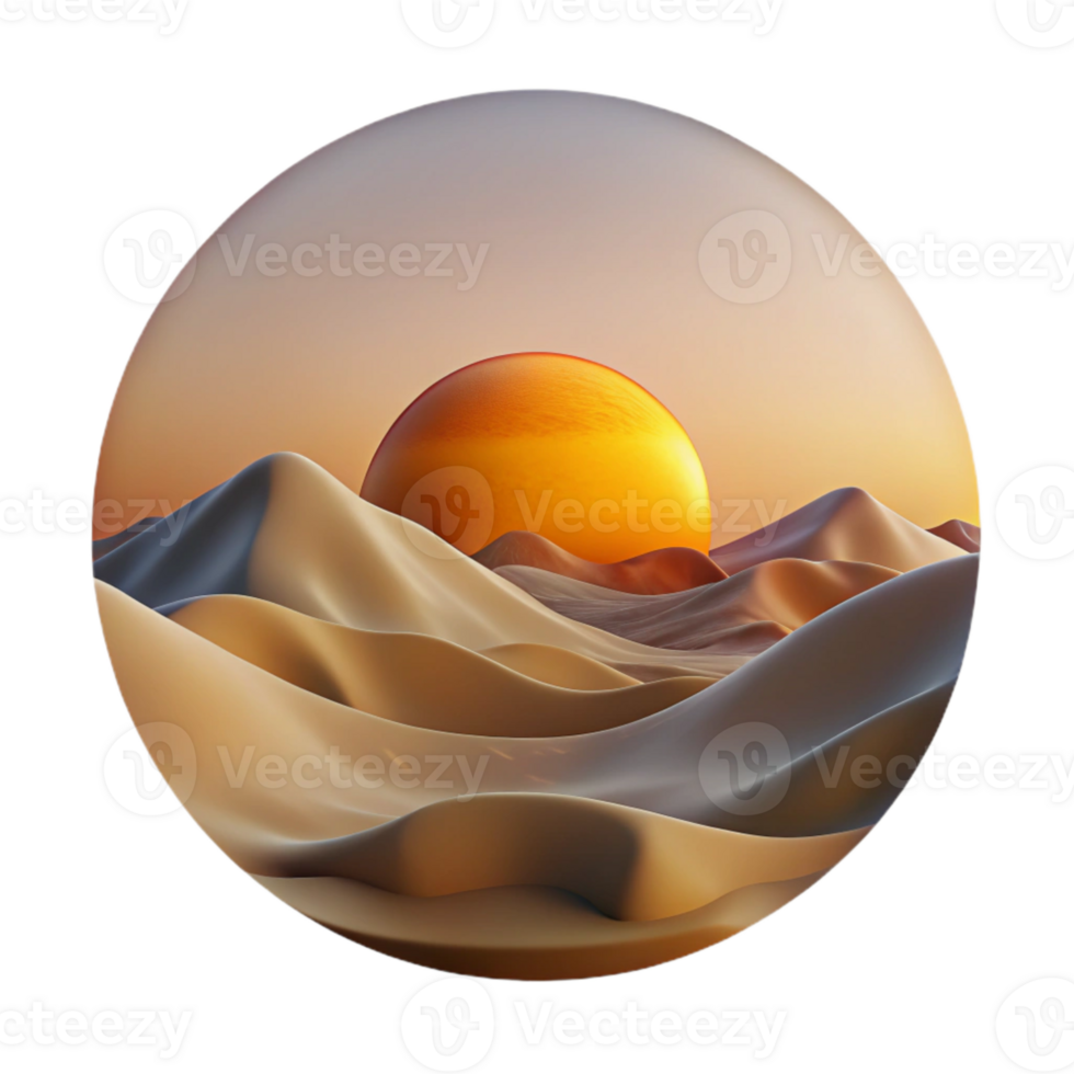 serene contemporary Sunset Over Desert Landscape Transparent Background high resolution png