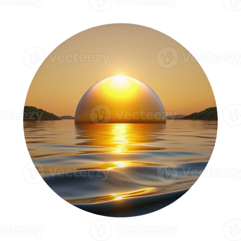 dramatic abstract Sunset Over Lake Golden Reflection Calm Water Transparent Background authentic png