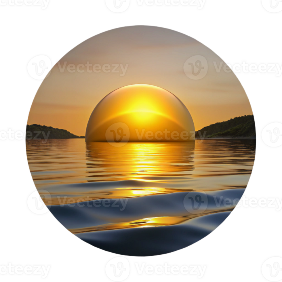 serene abstract Sunset Over Lake Golden Reflection Calm Water Transparent Background detailed png