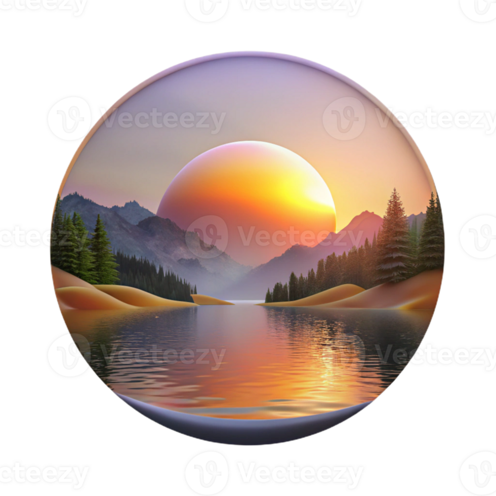beautiful abstract Sunset Over Lake Landscape Transparent authentic png