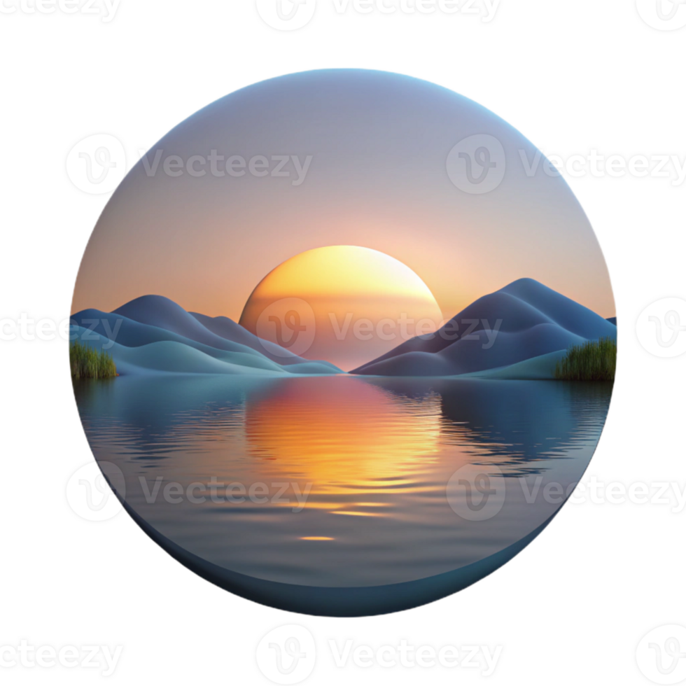 serene modern Sunset Over Lake Landscape Transparent authentic png