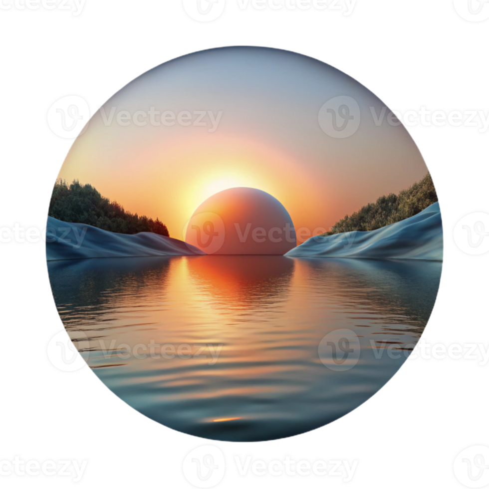 impressive abstract Sunset Over Lake Landscape Transparent professional png