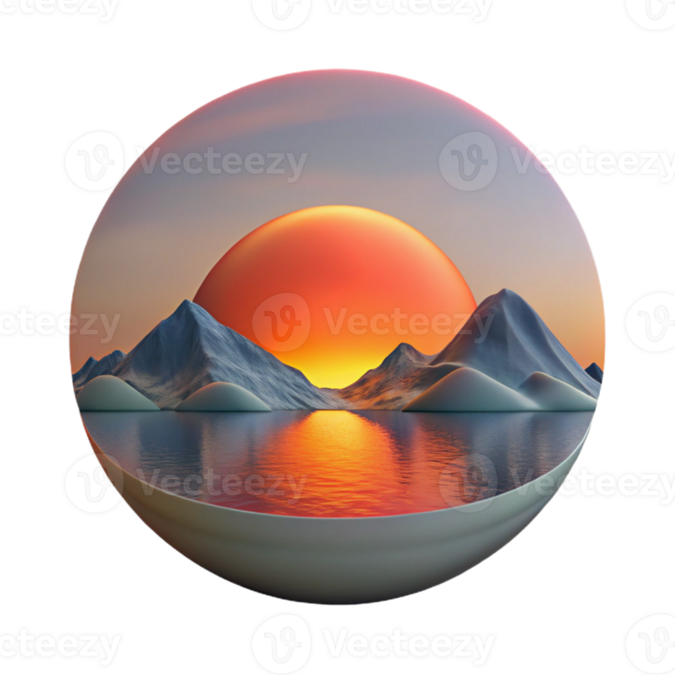 wonderful traditional Sunset Over Mountain Lake with Reflection Isolated professional png
