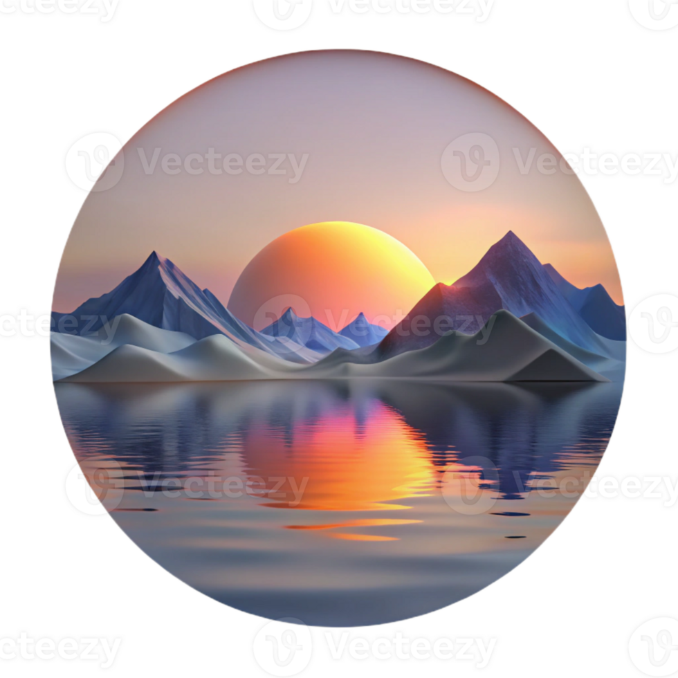 dramatic abstract Sunset Over Lake with Mountain Reflection Transparent Background high quality png