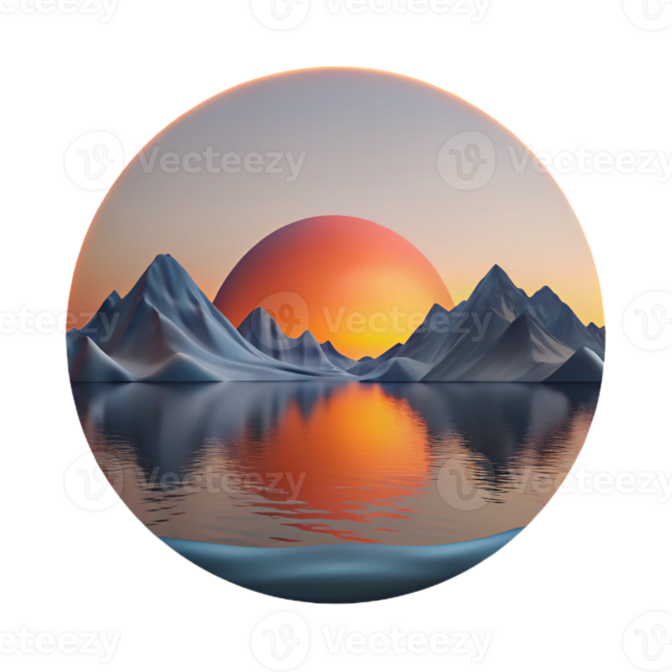 extraordinary vintage Sunset Over Mountain Lake with Reflection Isolated professional png