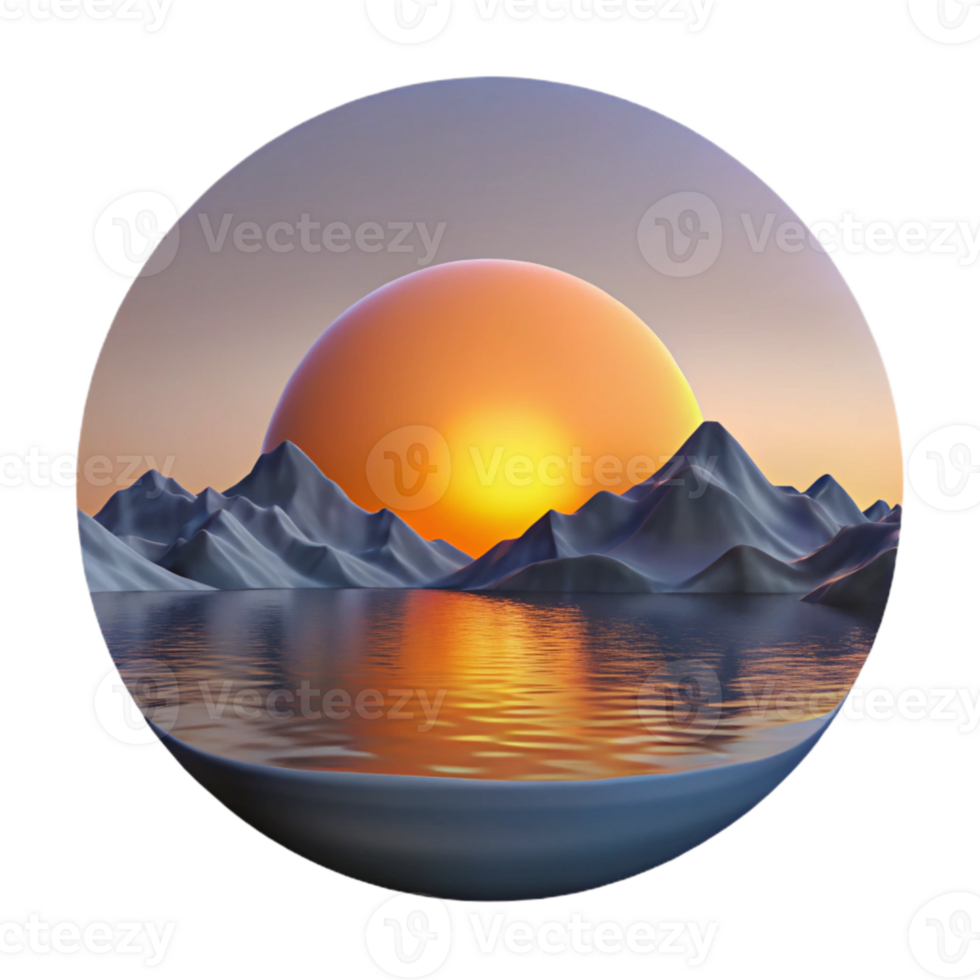 magnificent modern Sunset Over Mountain Lake with Reflection Isolated exclusive png
