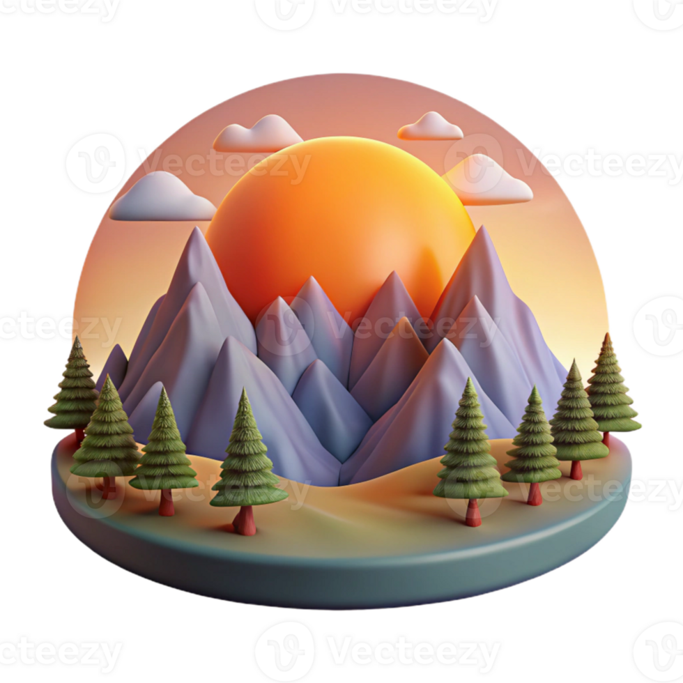 serene minimalist Sunset Over Mountains Landscape with Trees premium png