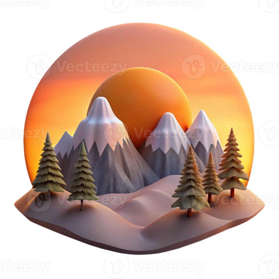 vibrant artistic Sunset Over Mountains Landscape with Trees exclusive png