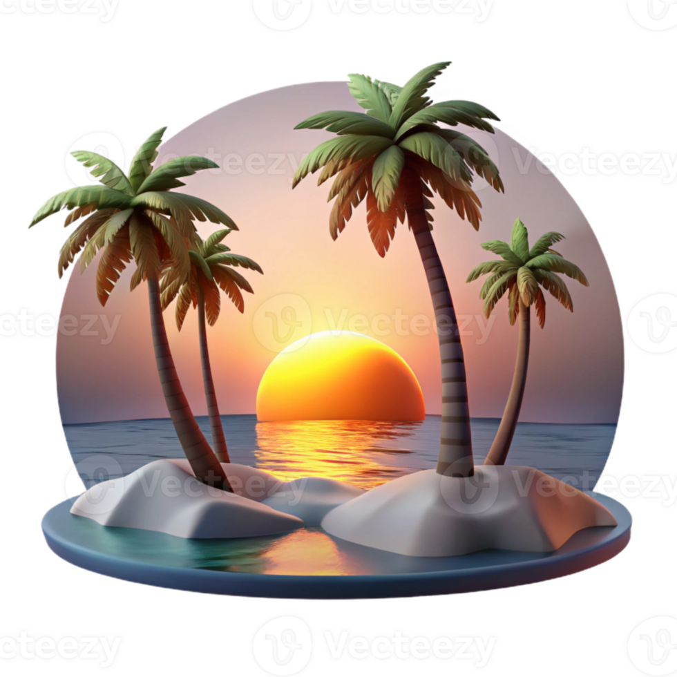 elegant modern Sunset Over Ocean Landscape with Palm Trees Isolated professional png