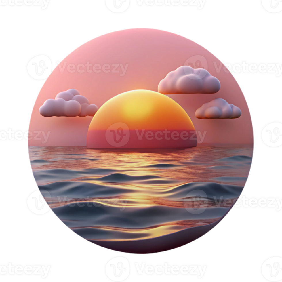 magnificent artistic Sunset Over Ocean Pink Sky Isolated png