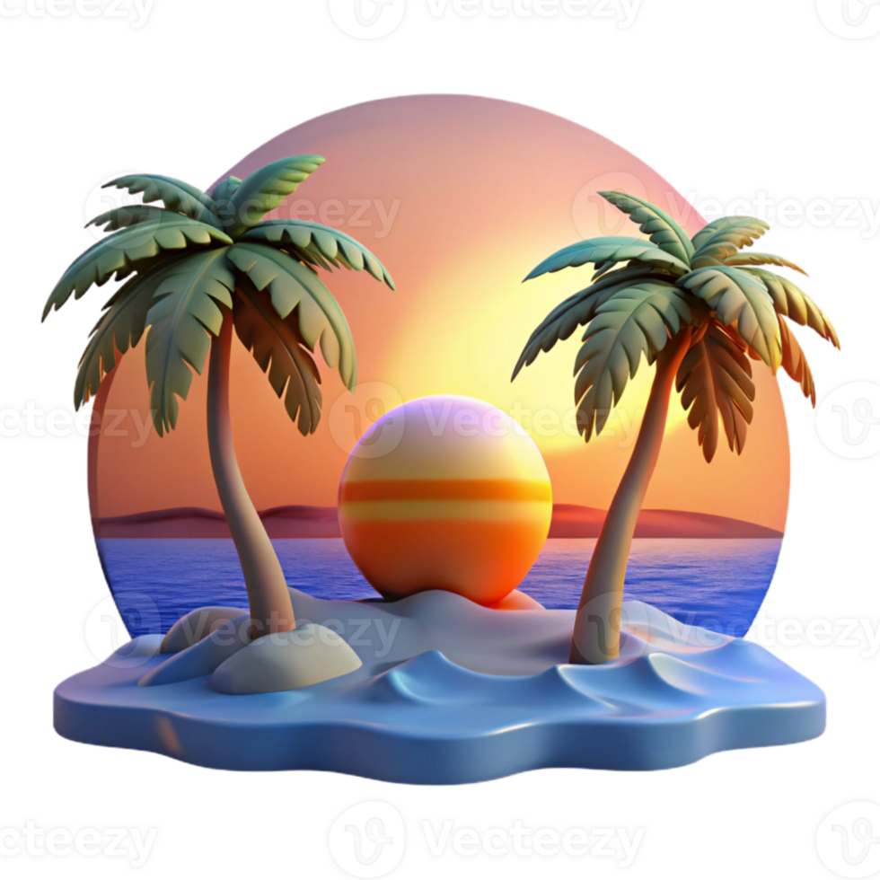 serene abstract Sunset Over Ocean Landscape with Palm Trees Isolated high resolution png