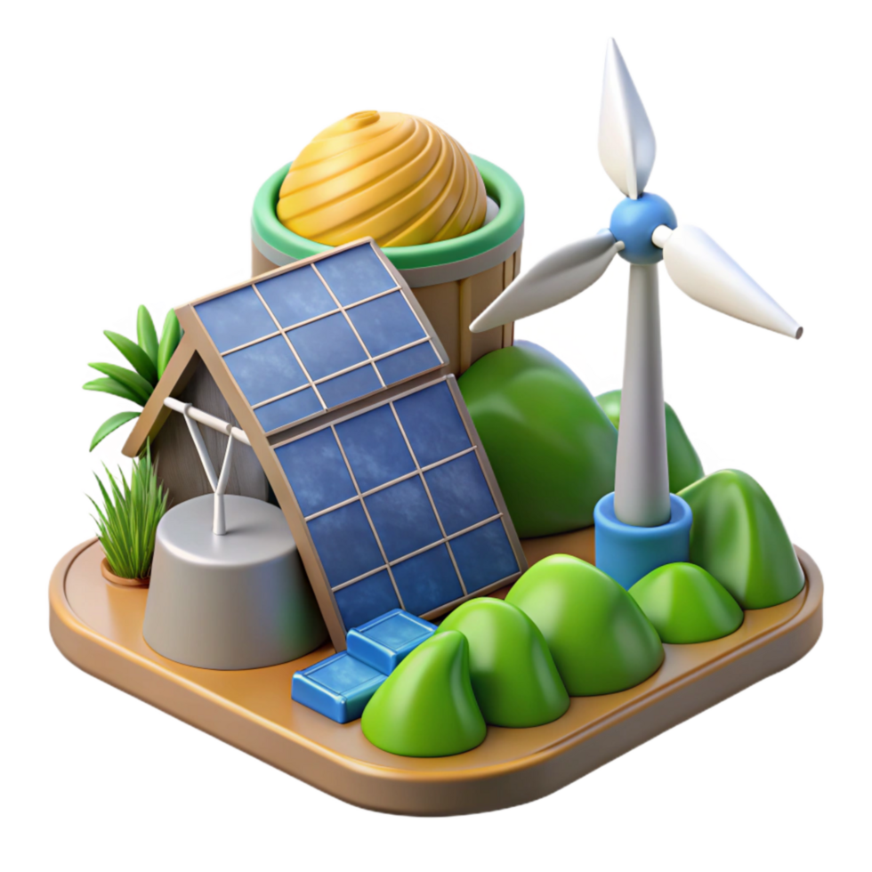 wonderful rustic Sustainable Energy Grid with Wind and Solar Power Transparent high resolution png