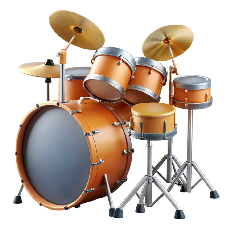 dramatic vintage Drum Kit Multiple Drums and Cymbals Isolated Cutout Transparent Background authentic png