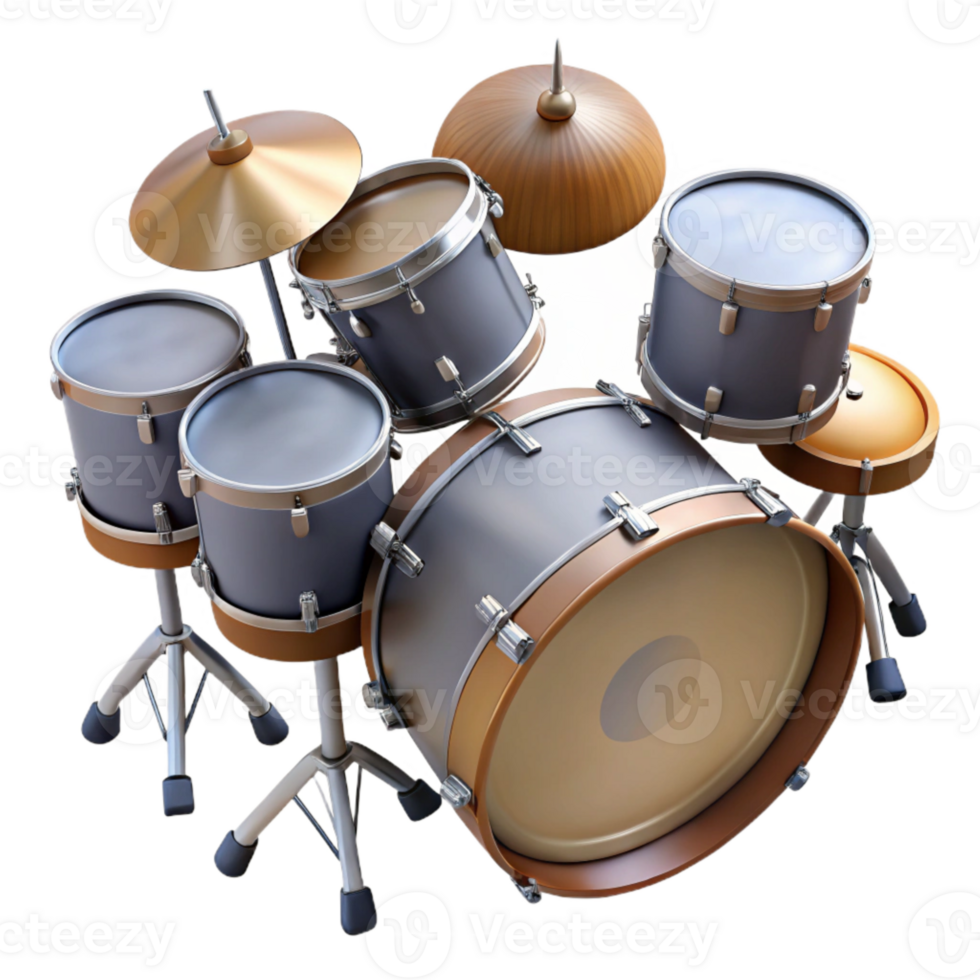 serene vintage Drum Set Overhead View Realistic Style Isolated premium png