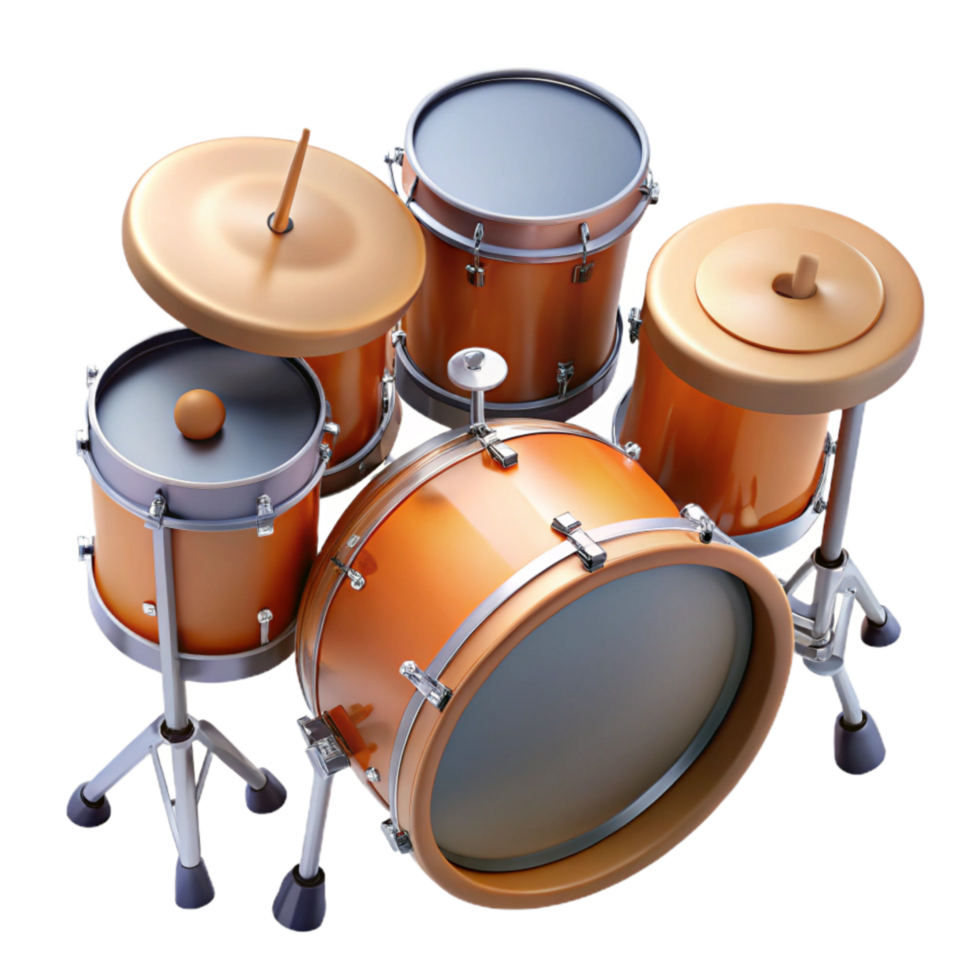 dramatic rustic Drum Set Overhead View Realistic Style Isolated professional png
