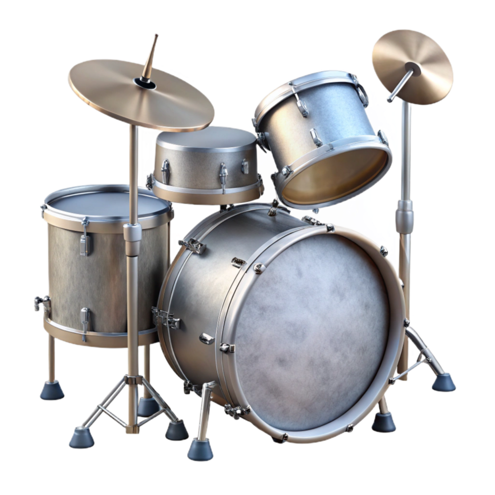wonderful artistic Drum Set Silver Hardware Cutout on Transparent Background original png