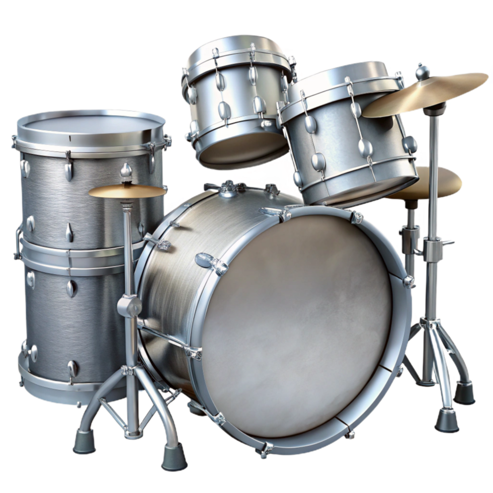 impressive vintage Drum Set Silver Hardware Cutout on Transparent Background png