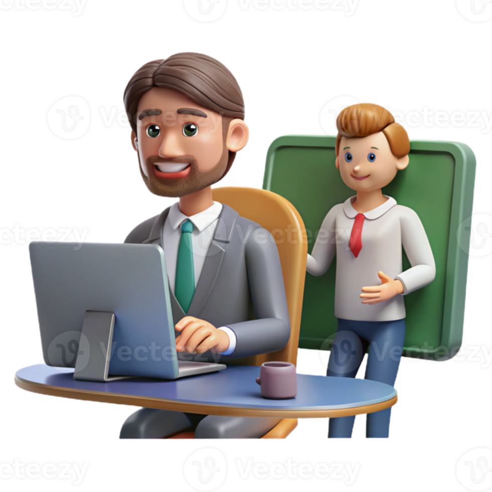 dramatic rustic Teacher Giving Online Lesson with Webcam Cutout authentic png