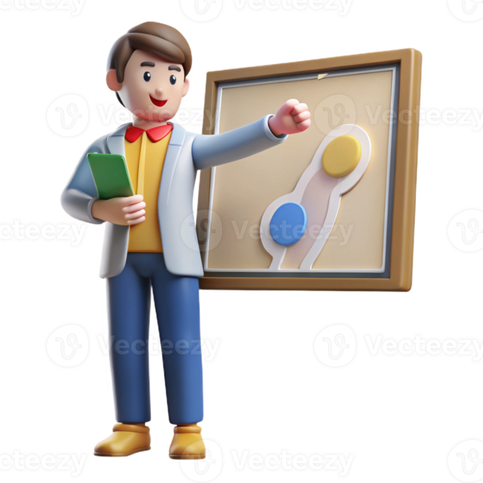 impressive contemporary Teacher Pointing at Map on Whiteboard Side View Isolated high quality png