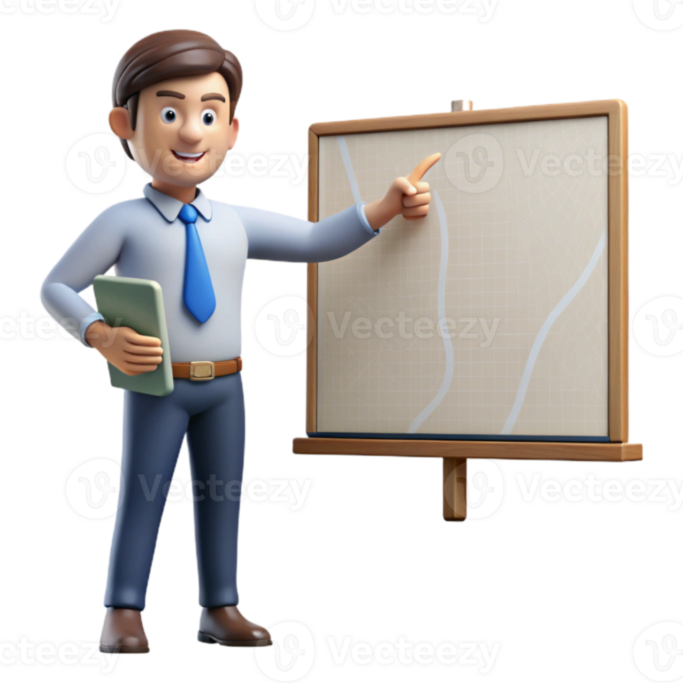 stunning minimalist Teacher Pointing at Map on Whiteboard Side View Isolated high quality png
