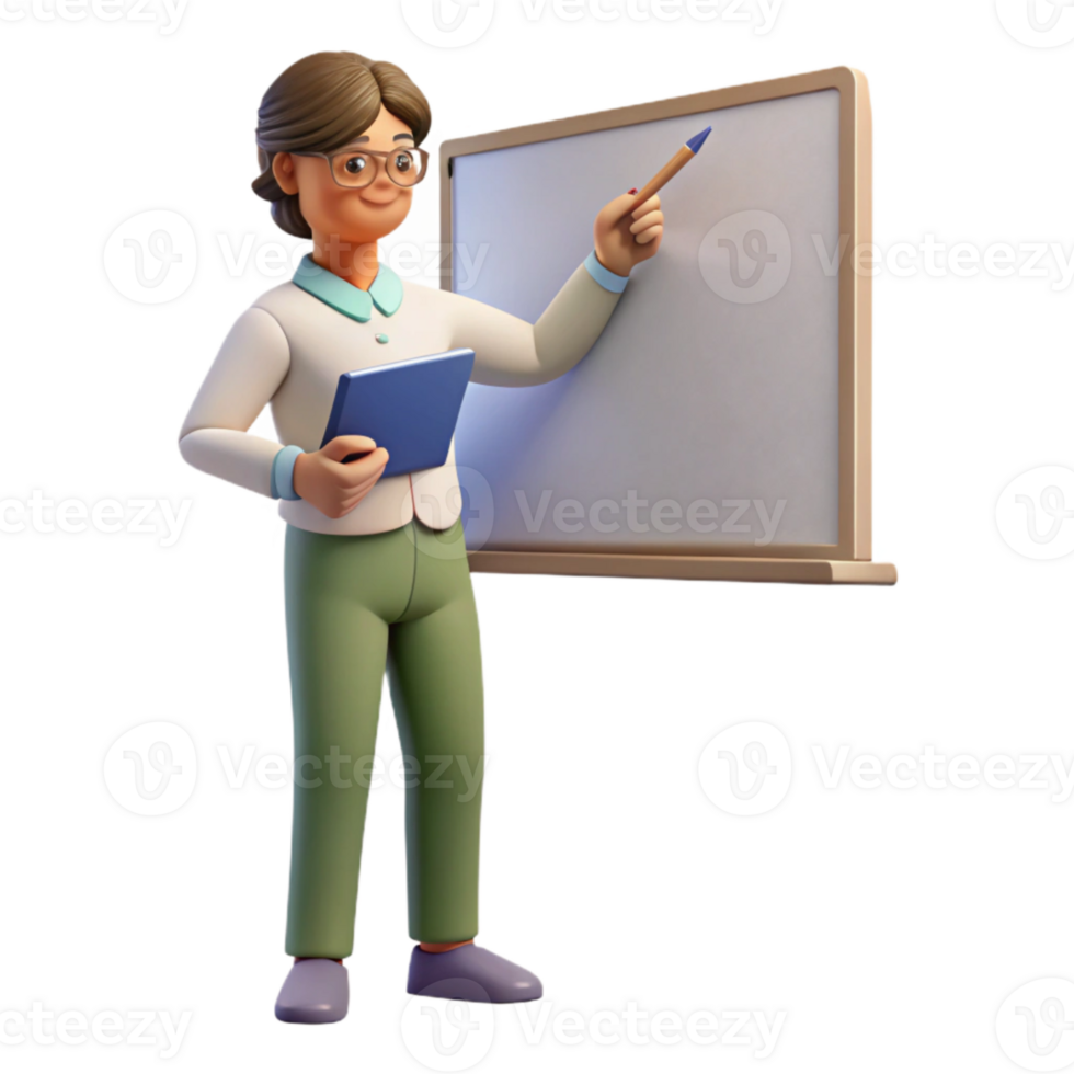 serene modern Teacher Writing on Whiteboard Side View Cutout authentic png