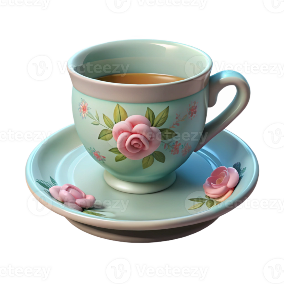 vibrant rustic Teacup and Saucer Cutout with Floral Design detailed png