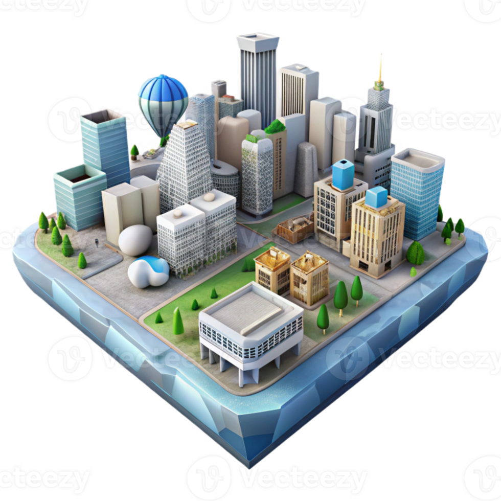 vibrant creative D Virtual City Planning Transparent Background high quality png
