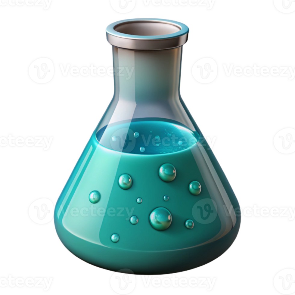 serene artistic Teal Beaker with Bubbling Liquid Isolated high quality png