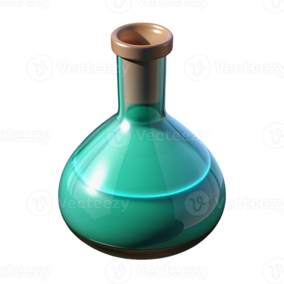 elegant minimalist Teal Laboratory Flask Filled with Liquid Isolated authentic png