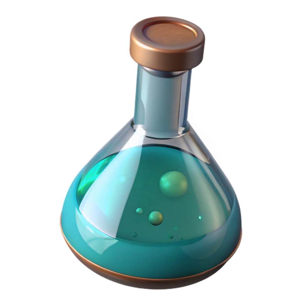 beautiful abstract Teal Laboratory Flask Filled with Liquid Isolated original png