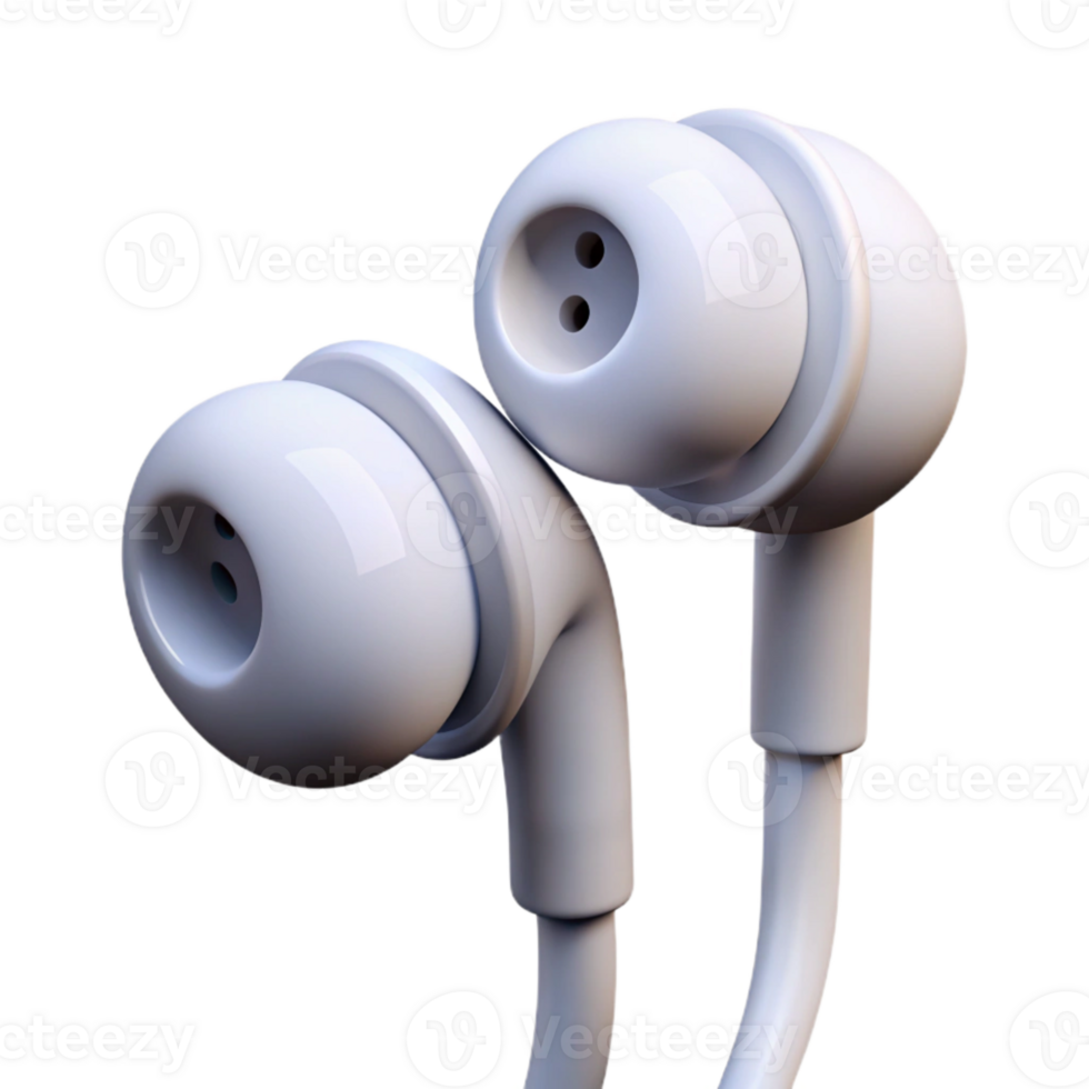 dramatic rustic Earbuds White with Cord Isolated Cutout Transparent Background premium png