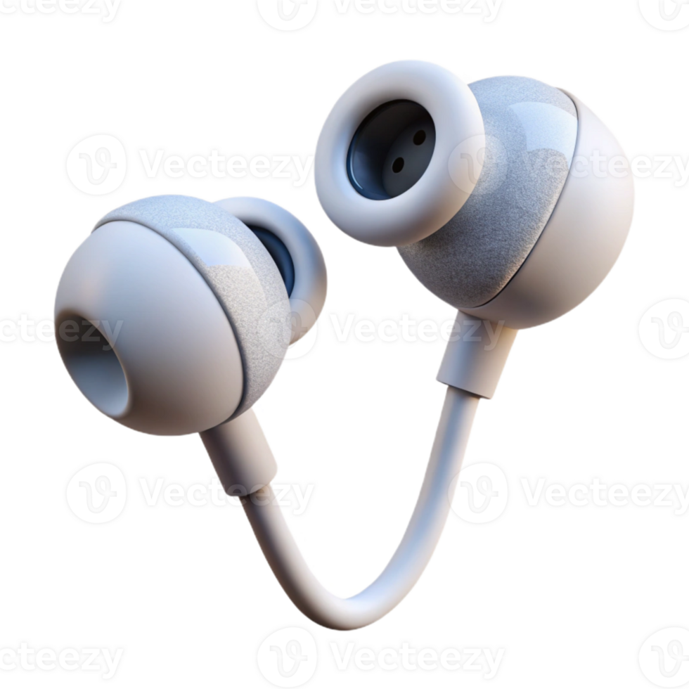 dramatic contemporary Earbuds White with Cord Isolated Cutout Transparent Background original png