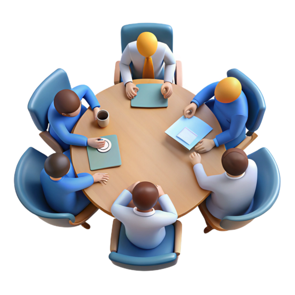 dramatic traditional Team Meeting Around Table Top View Transparent Background original png