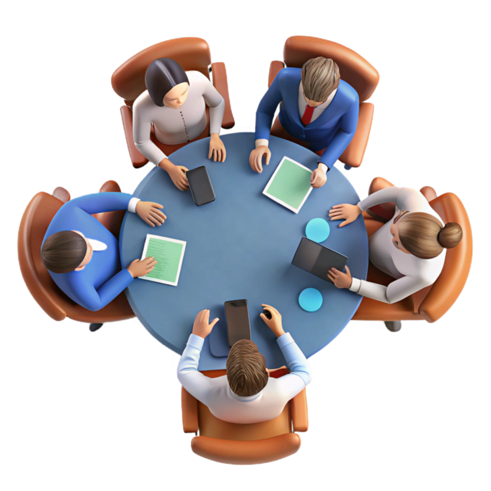 impressive abstract Team Meeting Around Table Top View Transparent Background professional png