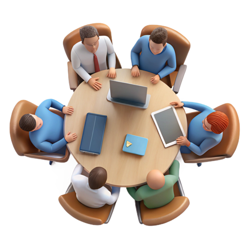 magnificent classic Team Meeting Around Table Top View Transparent Background png