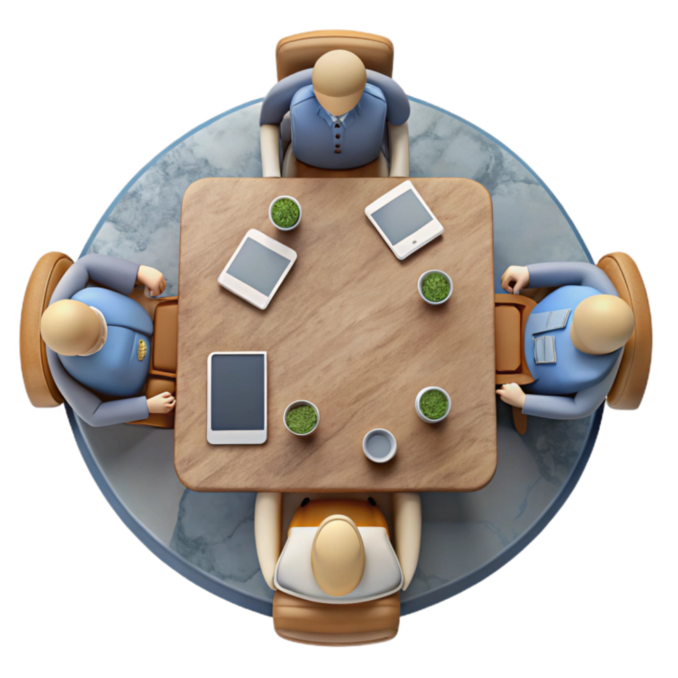 stunning minimalist Team Meeting in Conference Room Top View Cutout high quality png