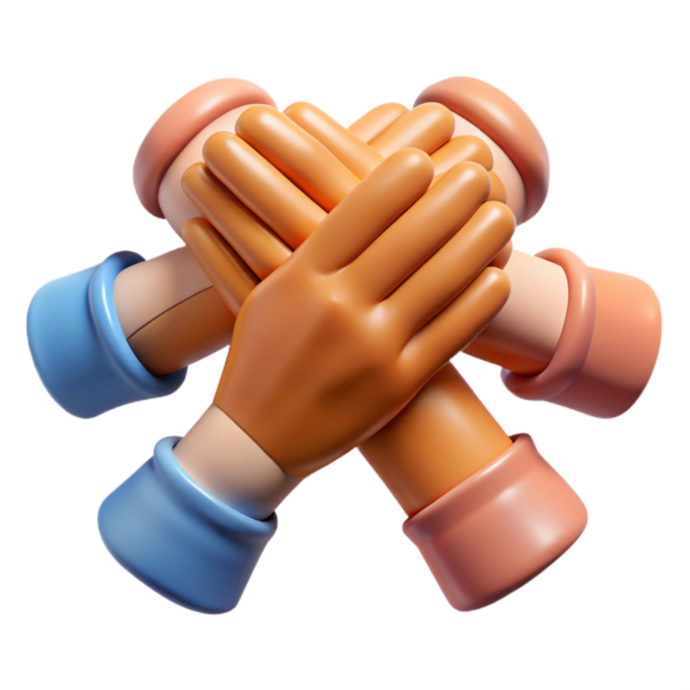 dramatic rustic Teamwork Hands Joined Together Isolated Element premium png
