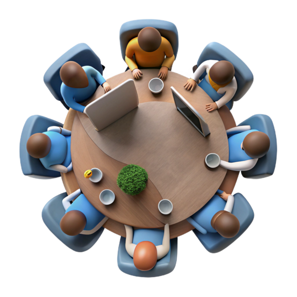 beautiful rustic Team Meeting in Conference Room Top View Cutout original png