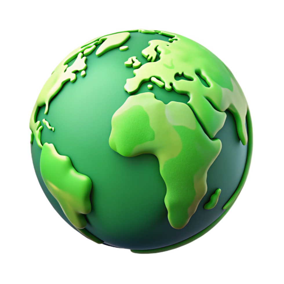 serene classic Earth Globe Icon with Green Continents Isolated high resolution png