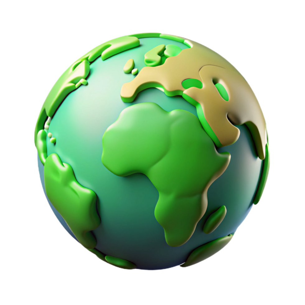 beautiful contemporary Earth Globe Icon with Green Continents Isolated high resolution png