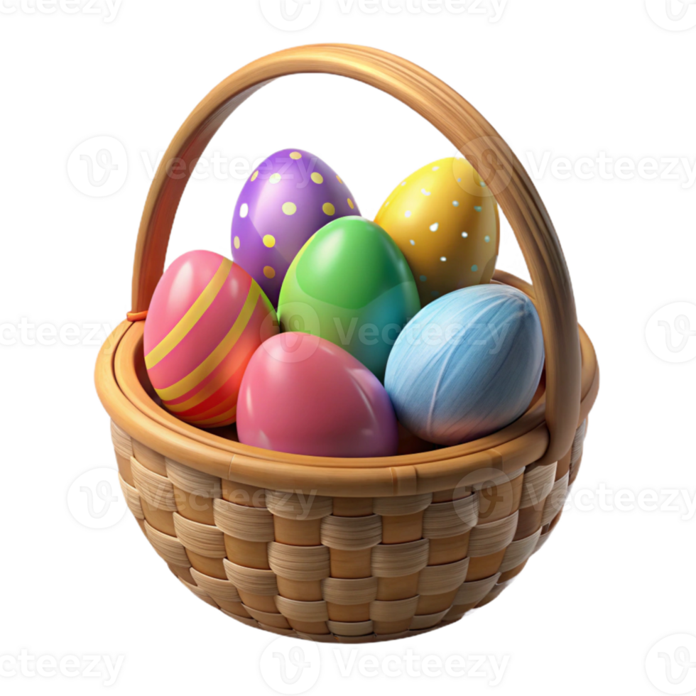 extraordinary abstract Easter Basket with Colorful Eggs Transparent Background high quality png