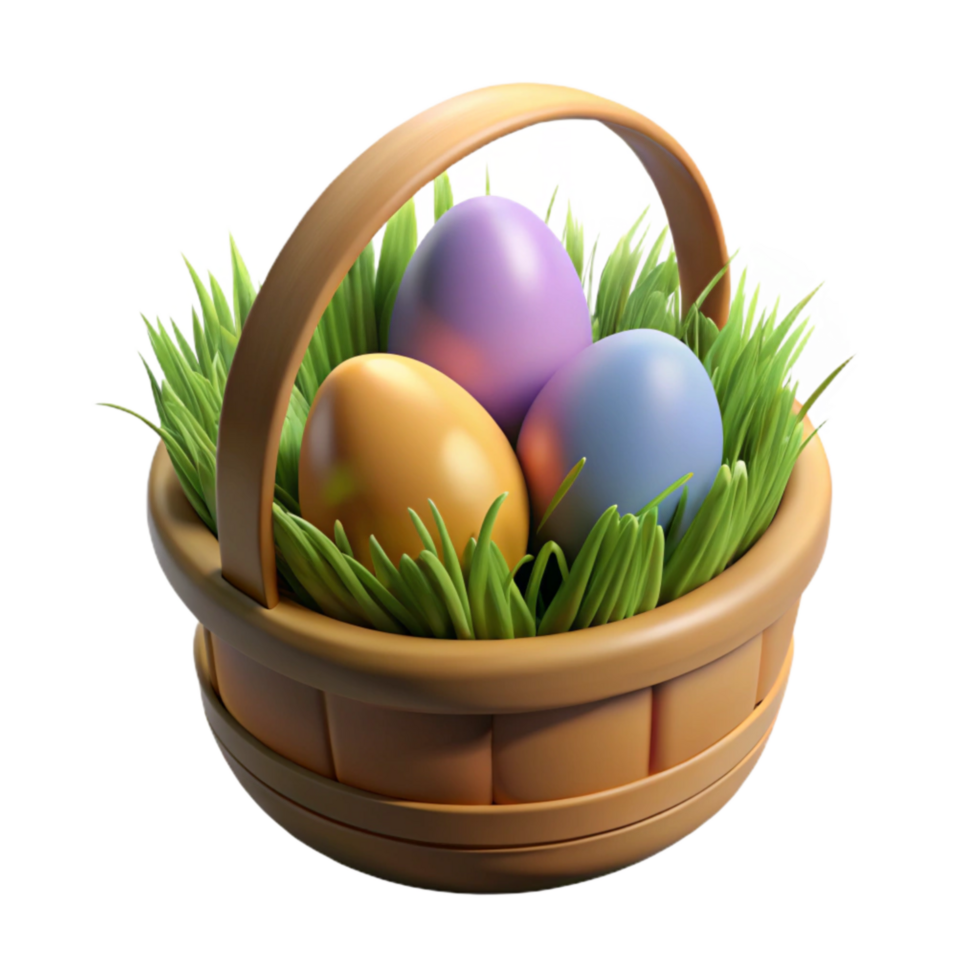 wonderful vintage Easter Egg Hunt Basket with Grass Transparent Background original png