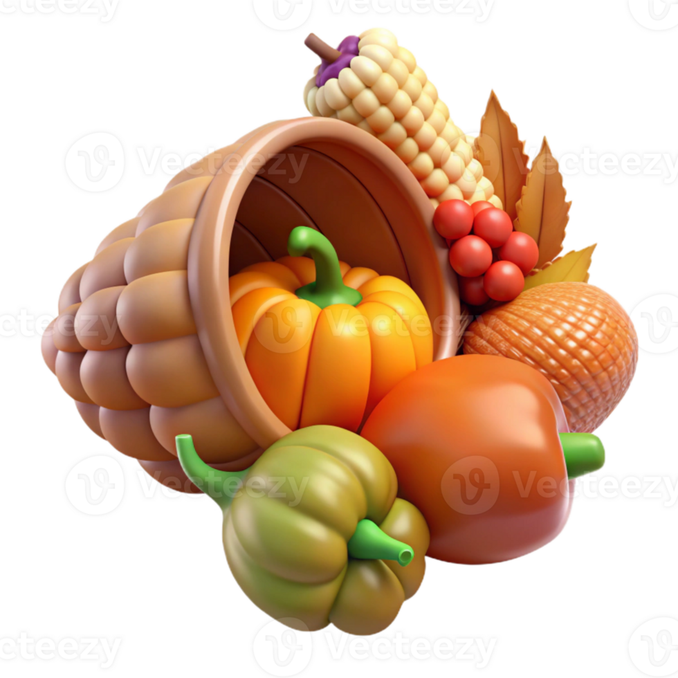 magnificent artistic Thanksgiving Cornucopia with Autumn Harvest Isolated detailed png