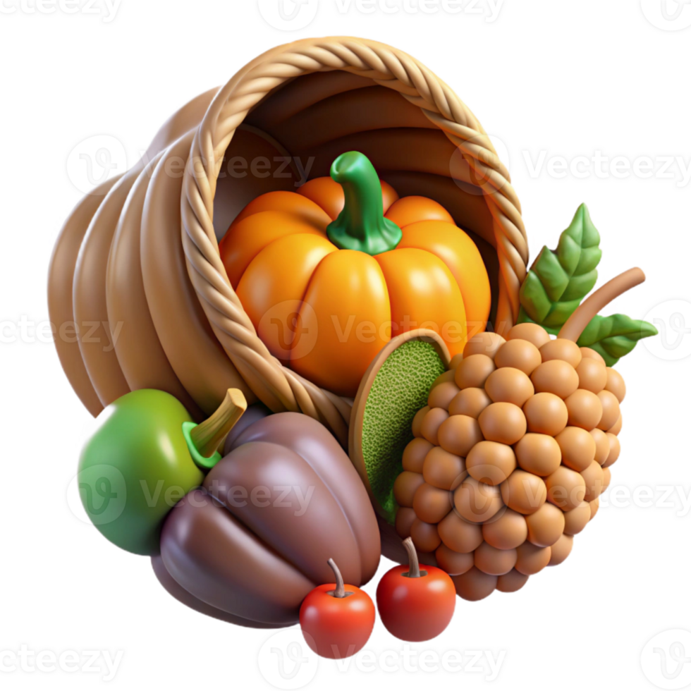 impressive rustic Thanksgiving Cornucopia with Autumn Harvest Isolated premium png