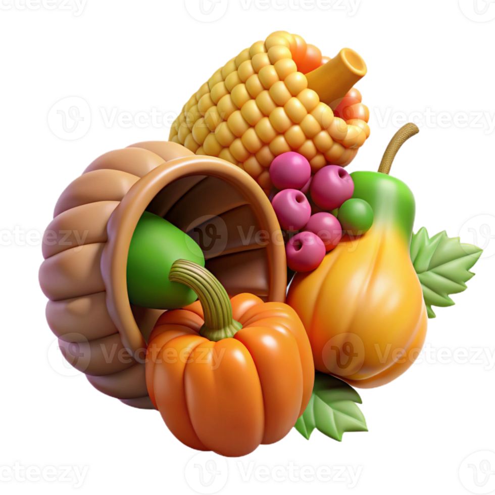 serene minimalist Thanksgiving Cornucopia with Autumn Harvest Isolated professional png