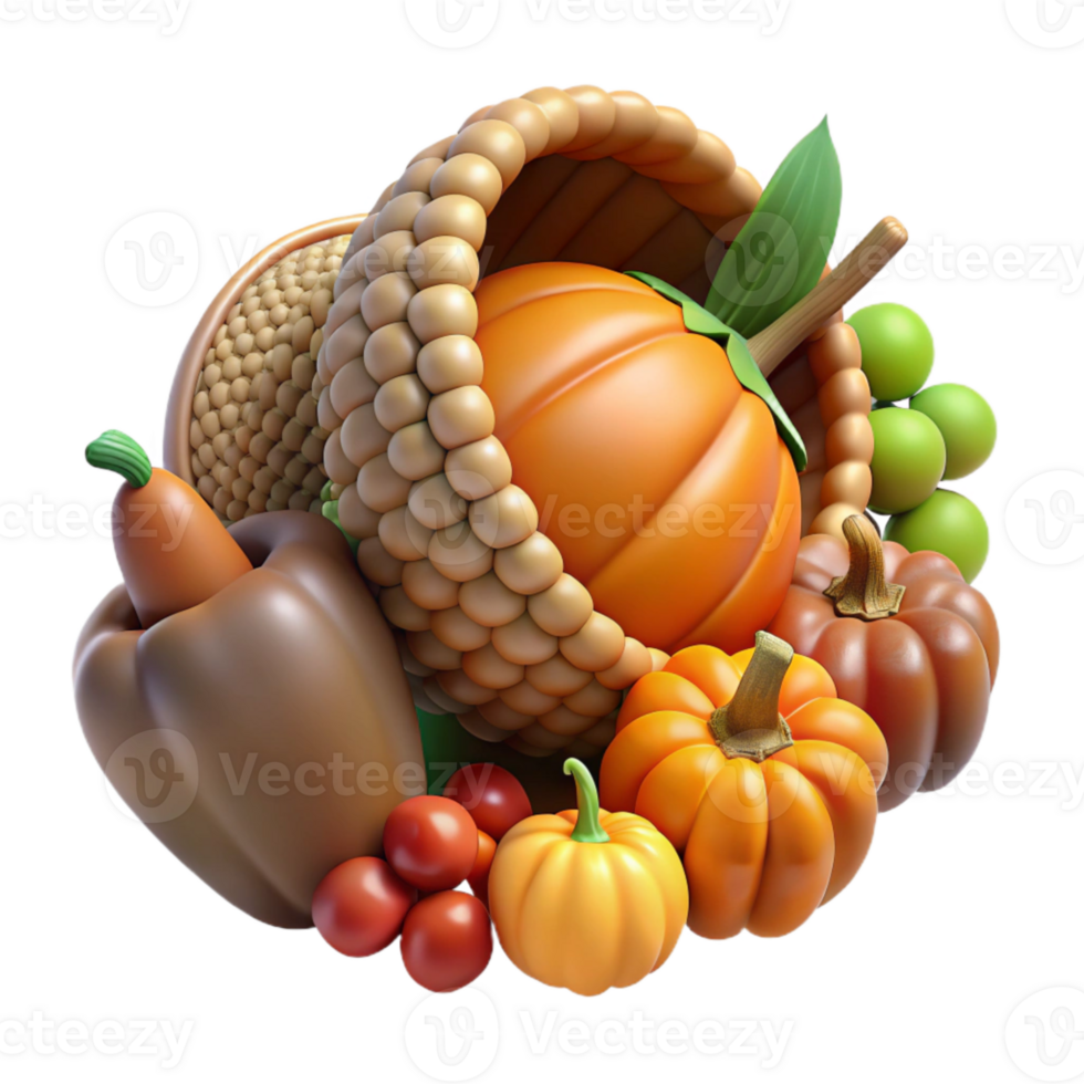magnificent classic Thanksgiving Cornucopia with Autumn Harvest Isolated authentic png